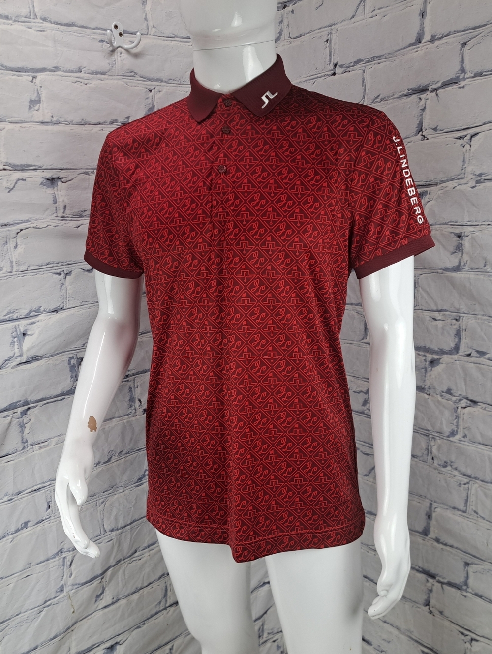 NEW J.Lindeberg Men's Golf Polo Shirt Tour Tech Regular Fit Print Red Medium